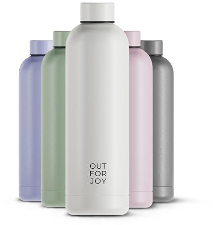 OUT FOR JOY Edelstahl Trinkflasche 750ml – auslaufsichere & BPA-freie Wasserflasche – Thermosflasche für Kohlensäure, 12h heiß & 24h kalt – Isolierflasche für Sport, Schule & Outdoor (Sand White)