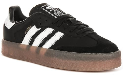adidas Sambae Damen Platform 3-Streifen Retro Cont Sneaker, Schwarz / Weiß, 4.5
