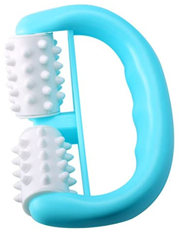 Anti Cellulite Körperroller Massagegerät D-form Kunststoff Handgerät | Trockenanwendung mit Creme, für Po und Bauch, Blaue Ausführung, Komfortabler Griff