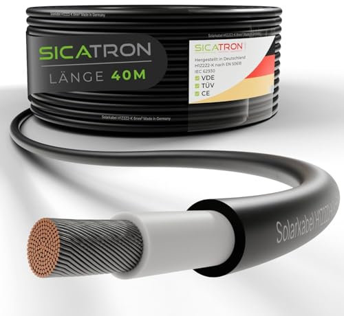 SICATRON Premium Solarkabel 6mm² Schwarz TÜV-zertifiziert - VDE-zertifiziert I MC4-Verlängerungskabel 40m I H1Z2Z2-K Solarleitung mit kupferverzinntem PV-Kabel I Wetter- & UV-beständig
