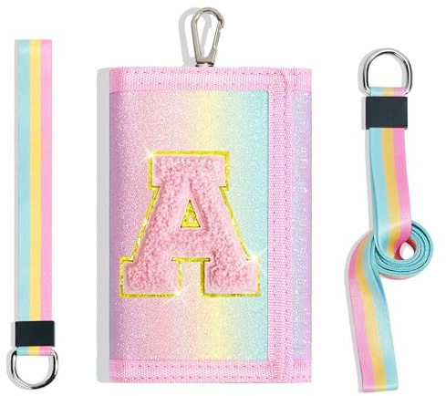 Girls Wallet for Kids Initial Pink Wallets, Christmas Stocking Stuffers Birthday Gifts Ideas for 6 7 8 9 10 11 12 Year Old Teen Girl, Sparkly Cute Toddler Purse Valentines Gift Trendy Stuff, Letter A