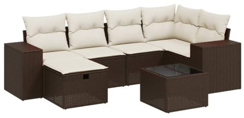 vidaXL Garten Sofagarnitur mit Kissen 7-TLG., Gartenmöbel Gartengarnitur, Sitzgruppe Sitzgarnitur, Lounge Sofa Garnitur Terrasse, Braun Poly Rattan