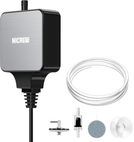 NICREW Nano Silent Max Aquarium Air Pump, <35 dB, for Tanks up to 80 L | Piezo Ceramic Technology, Ultra Quiet Operation, 36 L/h Air Output, 1.5 W Energy Efficient, Compact Design