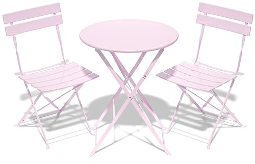 RELAX FIELD Folding Bistro Table and Chairs Set of 2, Balcony Furniture, Outdoor Garden Bistro Set for 2, Small Garden Furniture Set 3 Piece, Pink