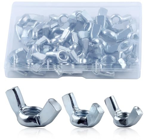 LEONTOOL 35PCS SAE Sizes Wing Nuts Assortment Kit 1/4-20, 5/16-25, 3/8-16 Zinc Plated Wingnuts Fasteners Parts Butterfly Wing Nut Hand Twist Tighten Ear Wingnuts for Mechanical Electronic Furniture