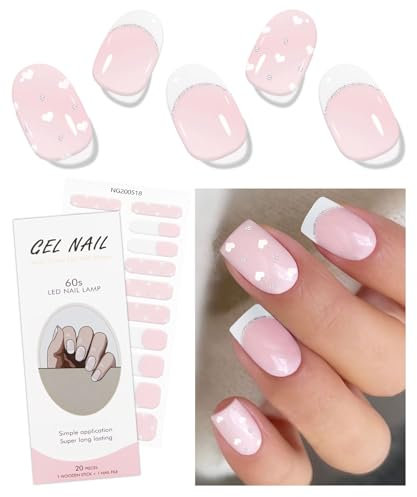 JMEOWIO Nagelfolie Weiße French Spitze Mit Herz Gel Nail Nagelfolien Selbstklebend Nagelsticker Uv Härtend Dekoration Nageldesign Zubehör