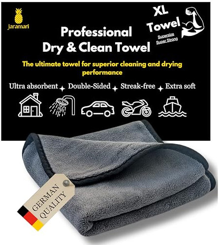 jaramari® paño de Microfibra súper Absorbente, 60x40 cm, Color anthracita. Ideal para Coche y Superficies: Seca Antes de pulir y Limpia Cristales, delicados y más con diseño de Doble Capa. (1)