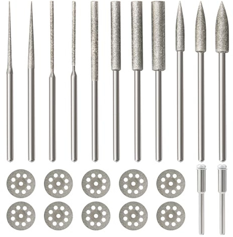 Stone Carving Set Hakkin 21Pcs Diamond Grinding Bit Set | Diamond Burr Bit with Cutting Discs 3mm Shank Compatible with Dremel Rotary Tool for Grinding Polishing
