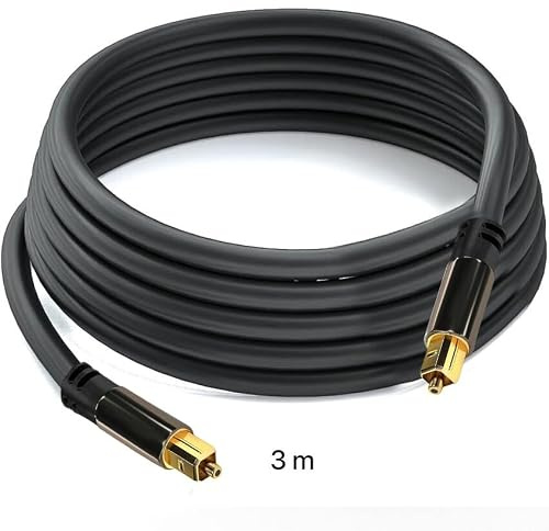 Cable óptico toslink – Conector toslink Macho a Macho, Compatible con Audio Stereo Dolby Digital y DTS, Longitud de 3 Metros.