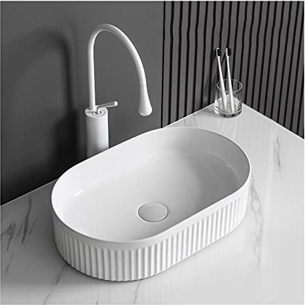 JKJZSALJ Aufsatzwaschtisch, 50 x 33 cm, weiß, für Badezimmer, modern, auf Platte, aus Porzellan und Keramik, mit Wasserhahn, kleines Waschbecken aus Keramik, Weiß