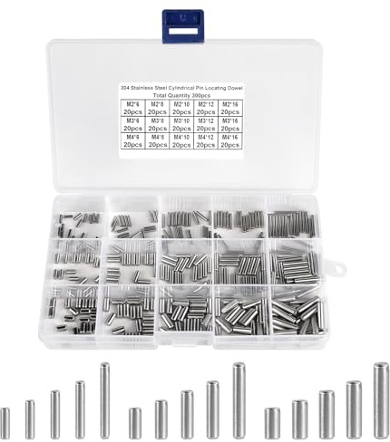 SUPAWAY 300 Stück Zylinderstifte M2 M3 M4 Zylindrische Metallstifte 304 Edelstahl Zylinderstift, Zylindrischer Regalstützstift, Passstift mit Box für Mechanische Fertigung, Industrie Möbelinstallation