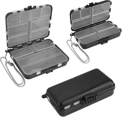 3 Stück Köderbox Angeln, Doppelschichtig Angelbox, 9 Fächer und 12 Fächer Angelköder Box aus Kunststoff, 2 Größen Angelköderbox mit Handseil und Verstellbaren Einzelfächern, für Angel Zubehör, Haken