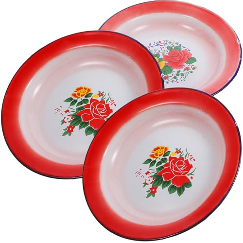 Homoyoyo 3 pièces Assiettes Émaillées Vintage Motif Fleur Décoratif Assiettes Service Table pour Fruits Snacks Desserts Vaisselle Rétro pour Maison Restaurant