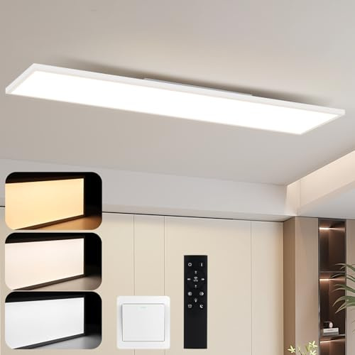 Laittiin LED Panel 100x25 Deckenlampe Lang Rechteckig Deckenleuchte | Flach 42W Deckenpanel Dimmbar mit Fernbedienung Weiß Küchenlampe Tageslichtlampe für Büro Küche Flur Wohnzimmer Schlafzimmer