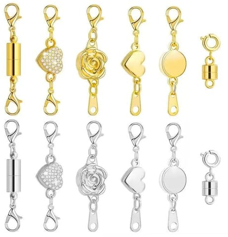 Chiusura magnetica per gioielli, 12 pezzi di chiusura magnetica per collane e bracciali in oro e argento, fermagli magnetici a moschettone per prolungare gioielli per collane e bracciali fai-da-te