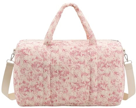 HTU Damaxelväska av quiltad bomull, axelväska, stor kapacitet, skötväska, justerbar axelrem för resor, shopping, daglig användning, Rosa L, Klassisk