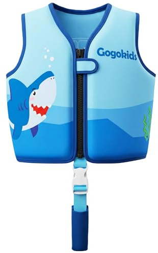 Gogokids Toddler Swim Vest Pool Floaties for Kids 1-2-3-5-7-9 Yrs, Neoprene Kids Swimming Jacket w/Adjustable Safety Strap & Zip, Toddler Float Jacket 24-66lbs for Beach Puddle Pool Boys Girls Niños
