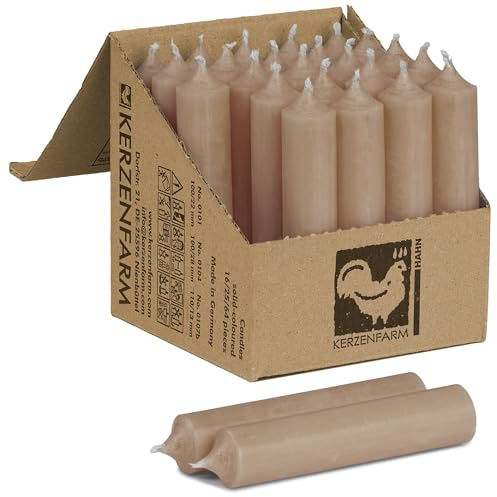 Kurze Stabkerzen 10 Stück, 100 x 22 mm durchgehend gefärbt - Spitzkerzen aus Deutschland - Kerzenfarm Hahn - Unparfümierte und RAL-Zertifizierte Tafelkerzen (10, Beige)