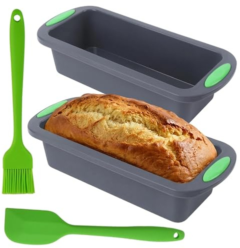Eulihent Juego de 2 Moldes Reposteria Silicona Bizcochos Molde Silicona Rectangular Antiadherente Molde Pan para Pasteles 28 x 12,5 x 6 cm con 1 espátula y 1 Cepillo de silicona Moldes para Pan
