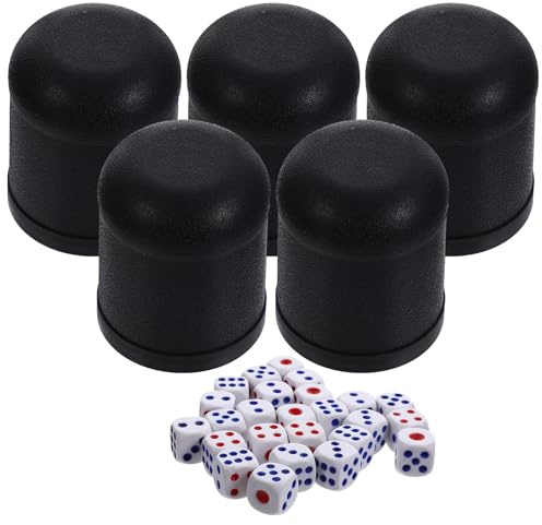 SUPVOX Plusieurs Styles Set de 5 Gobelets à Dés en Plastique Noirs Léger et Portable 25 Dés pour Divertissement Bar et Fêtes Plusieurs Styles