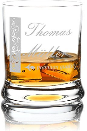 Verre à Whisky Personnalisé 330 ML - Tumbler pour Whiskey, Scotch et Co - Cadeau pour Homme avec Gravure Prénom et Nom - Motif Cadre ornementé