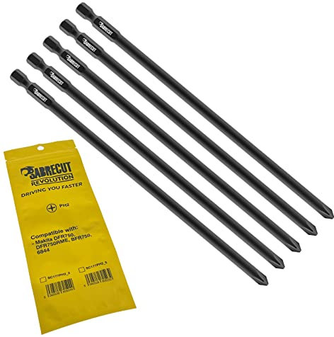 5 x SabreCut SC177PH2_5 177mm PH2 Compatible with Makita DFR750 DFR750RME BFR750 6844 P-67804 Autofeed Collated Drywall Screwdriver Gun Bit Single Ended Phillips No.2 Heavy Duty