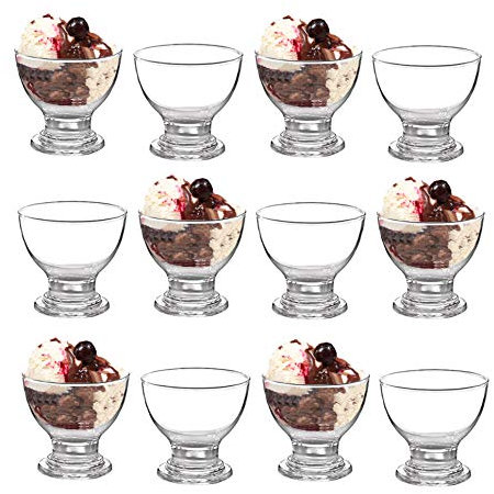 GK Global Kitchen Glass Dessert Bowls Sundae Ice Cream Set of 12 Piece Short Stemmed Prawn Cocktail Glasses Appetiser Fruit Salads Pudding Dishes Footed Dessert Sundae Cocktail Bowls
