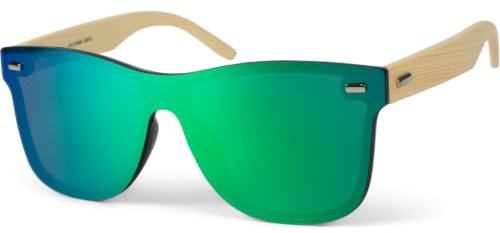 styleBREAKER Unisex Nerd Sonnenbrille Bambus Bügel | Rahmenloses Retro-Design, Polycarbonat-Monoscheibe, UV 400 Schutz (Kat. 3). Inklusive Putztuch und Etui.
