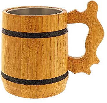 HOFMEISTER® Bierkrug mit Edelstahleinsatz aus Eiche 19,5 cm