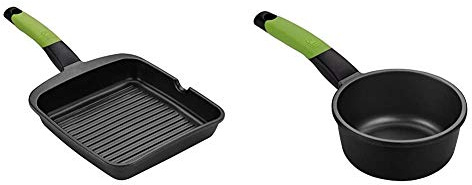 BRA PRIOR - Grill asador con rayas, aluminio fundido con antiadherente Teflon Classic + PRIOR - Cazo, 16 cm, aluminio fundido con antiadherente Teflon Classic