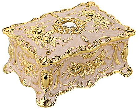 Hipiw Vintage Jewelry Organizer Box - Metal Trinket Storage Box Ornate Treasure Chest Box Jewelry Decorative box Keepsake Gift Box Case for Women,4.9x3.4x2.7