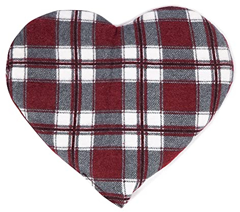 Cojín de huesos de cereza con forma de corazón, aprox. 30 x 25 cm, franela, diseño de cuadros, color rojo