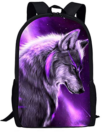 Showudesigns Galaxy Wolf Backpacks Kids Girls Schoolbag with Adjustable Shoulder Strap Casual Daypack Laptop Shoulder Bag Sports Gym Outdoor Purple Pink