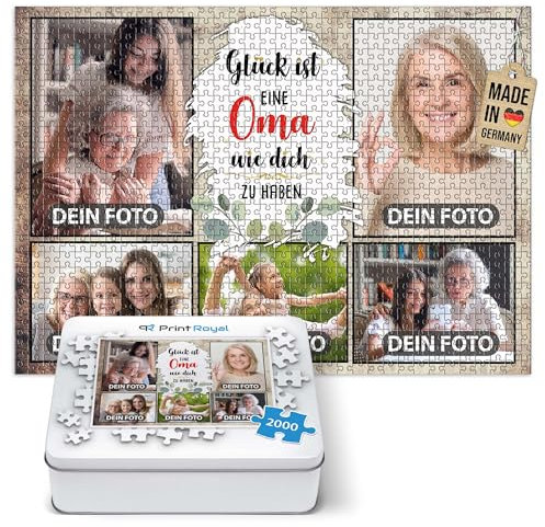 Foto-Puzzle mit 5 Fotos Bedrucken - Glück ist eine Oma wie Dich zu haben - Collagen-Puzzle selber gestalten für die Oma - 2000 Teile inkl. hochwertiger Metalldose