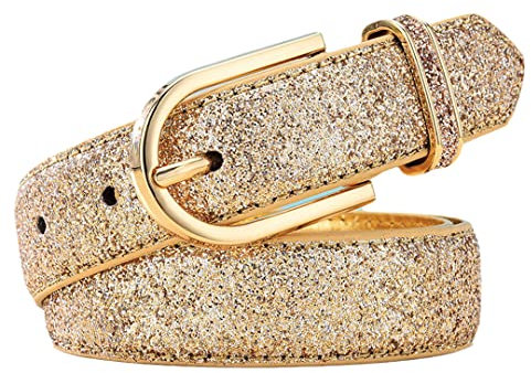 Sanykongy Frauen Glitter Goldgürtel Frauen Silber PU Gürtel Kummerbund Ceinture Gold 80cm