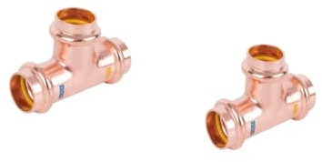 2 Stück Pressfittings Kupfer T-Stücke 15x15x15mm- 1 Produkt für Gas Trinkwasser und Heizung - V Kontur(Press)