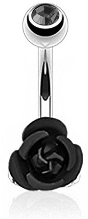 Piercingfaktor Bauchnabelpiercing Chirurgenstahl Bauch Bauchnabel Piercing Banane Stecker Anhänger mit Kristall Strass Stein Rose Blume Silber Schwarz