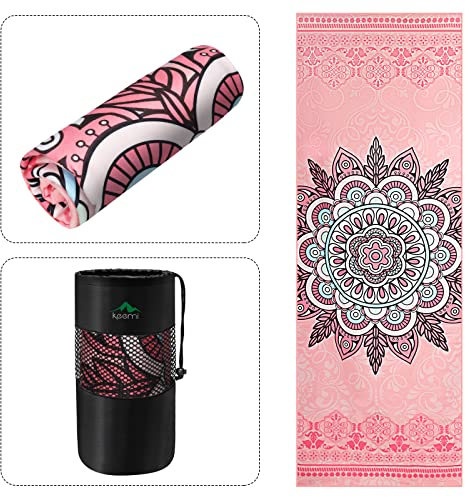 Keemi Rutschfestes Yoga-Handtuch, Mikrofaser, Yogamatte, Decke für Hot Yoga, Bikram, Pilates, Fitnessstudio, Handtücher für Schweiß (185,4 x 63,5 cm, Mandala-Rosa)