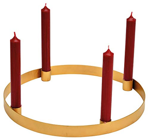 matches21 Adventskranz für 4 Stabkerzen Weihnachtskranz Kerzen Adventsdeko Weihnachten Gold Metall 1 STK Ø 30x3 cm