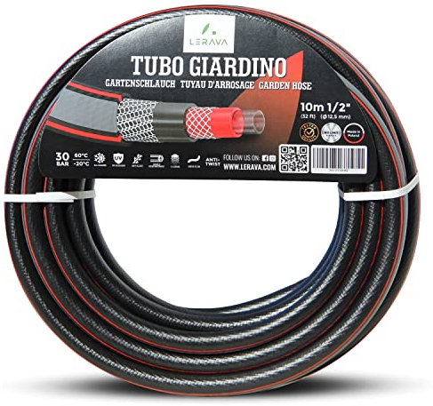 LERAVA® tubo acqua giardino – 25m * 1/2’’ (Ø12,5mm) - tubo da giardino superflessibile con innovativo concetto ANTI TWIST - canna acqua giardino a 6 strati – 30 bar