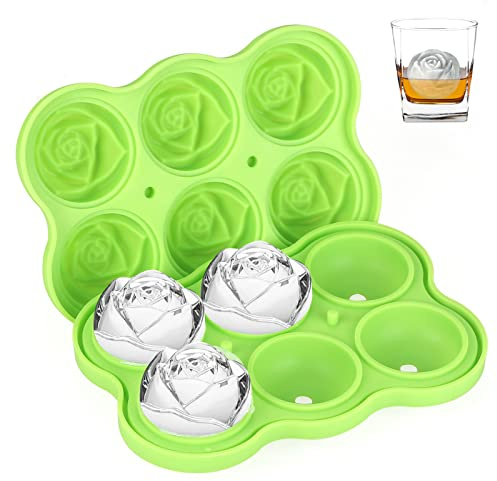 Ice Cube Molds Trays,KANGRUI 6 Cavity Silicone Rose Ice Ball Maker, Easy Release Large Ice Cube Form for Chilled Cocktails, Whiskey, Bourbon & Homemade Juice