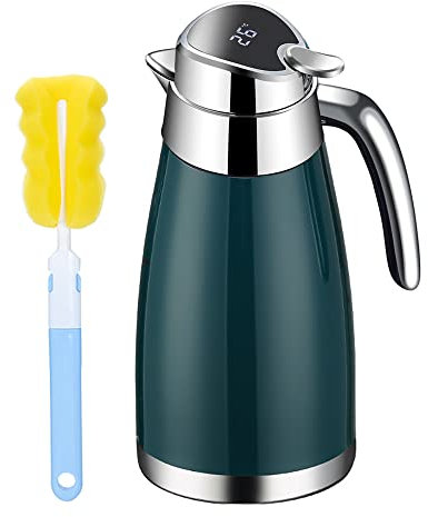 2.3L Isolierkanne Thermoskanne 304 Edelstahl Vakuum Kaffeekanne Teekanne mit Temperatur Anzeige hält 48 Stunden heißfür Kaffee, Tee, Wasser, Getränk (Grün)