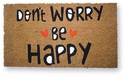 KOKO DOORMATS Welcome mat for Front Door - Front Door Mat Outside Entrance in Natural Coir with Heavy Duty PVC Backing, Outdoor Door Mat for Your Porch Decor, 17x30 (Don't Worry Be Happy)