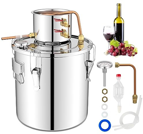 COSTWAY Alcohol Still, 5 Gal Home Brewing Kit with 2 Stainless Steel Pots, Copper Tubes, Build-in Thermometer, Multipurpose Water Alcohol Distiller for DIY Whisky, Wine, Brandy, Alcohol, Beer (5 Gal)