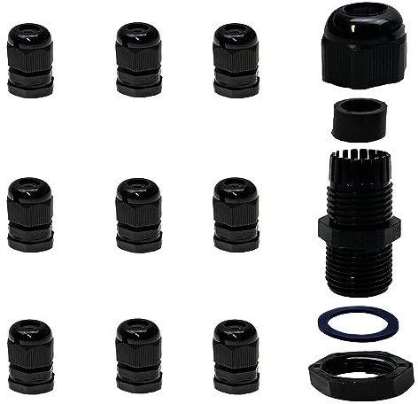 Alkan Kunststoff Kabelverschraubung M12 x 1,5 IP68 10 Stück 3-6,5 mm | Metrische schwarze Kabeldurchführung mit Gegenmutter, wasserdicht IP68, Kabeldurchlass für Kabel & Leitungen