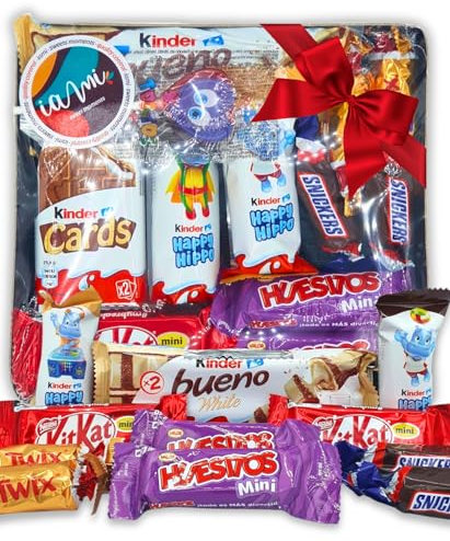 Happy Tablett mit Kinder-Schokolade & Mini-Schokoriegeln. +10 Stück. Dein Geschenk für eine erstklassige Feier. Kinder Card, Kinder Happy Hippo, Kinder Bueno, Twix, Kit Kat, Snickers. [IAMI]