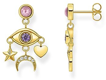THOMAS SABO Ohrhänger Auge mit bunten Steinen vergoldet 750 Gelbgold Vergoldung, 925 Sterlingsilber