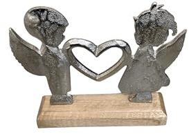 Generisch Engel mit Herz auf Fuß, Metall/Holz