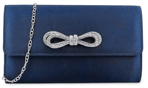 Satin Diamante Bow Style Bridal Prom Wedding Evening Clutch Party Purse Hand Bag | Diamante