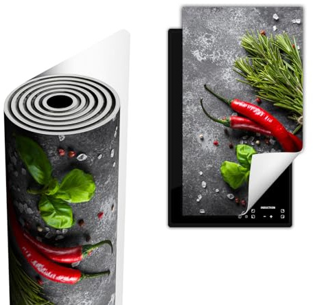 TMK ArtDeko Herdabdeckplatte Ceranfeld abdeckung Aufrollbare Matte für Induktion Einteilig 30x52 cm, Gewürze Chili Schiefer